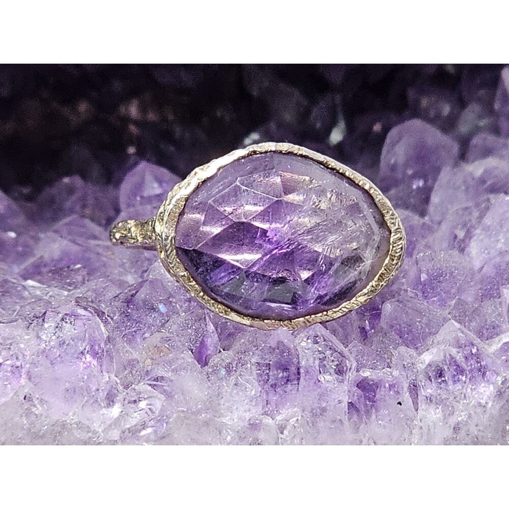 925 Sterling Silver & Custom Cut Amethyst Ring Size 8.5 *Loose Stone*